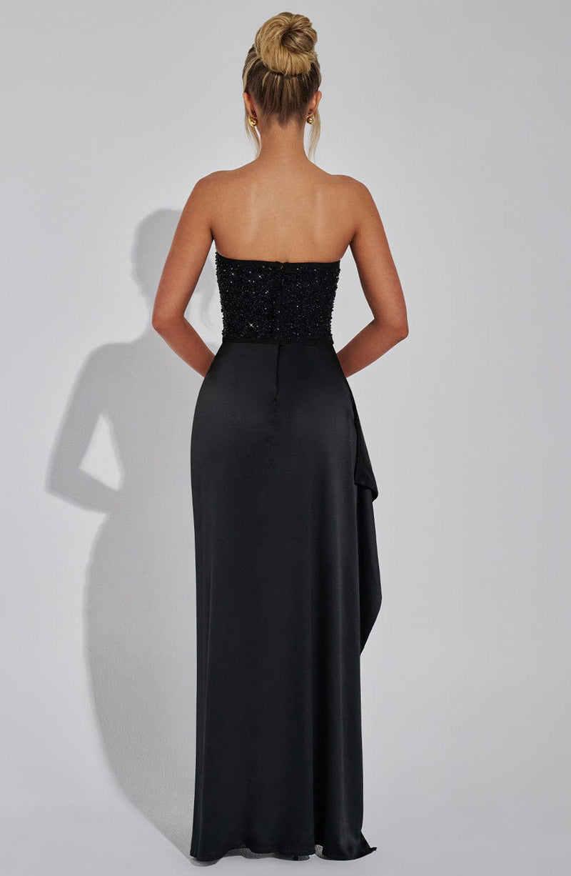 Yvaine Beaded Corset Bodice Draped High Split Maxi Dress