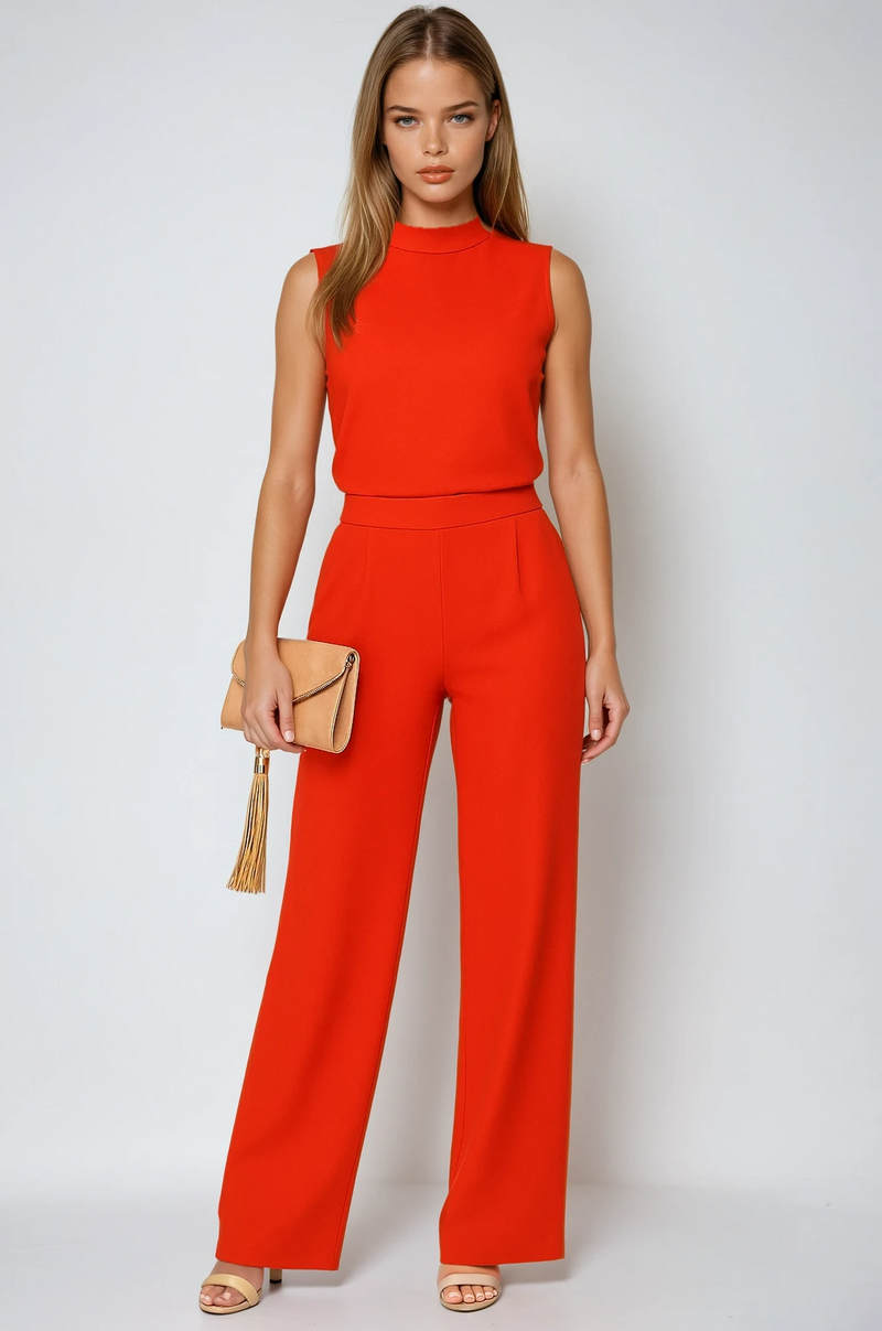 Felicity High Neck Sleeveless Wide Leg Tailored Jumpsuit