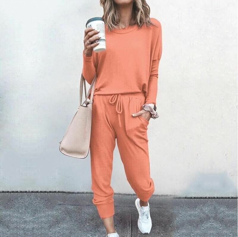 Jolie Brushed Sweatshirt and Tapered Drawcord Jogger Set - Watermelon