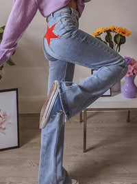 Marielle Star Patch Detail High Waist Flared Denim Jeans