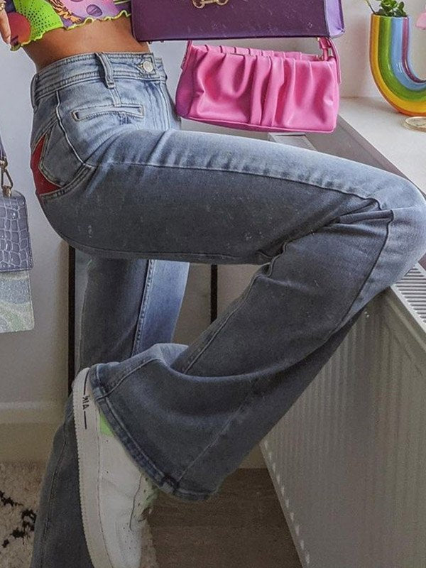 Marielle Star Patch Detail High Waist Flared Denim Jeans