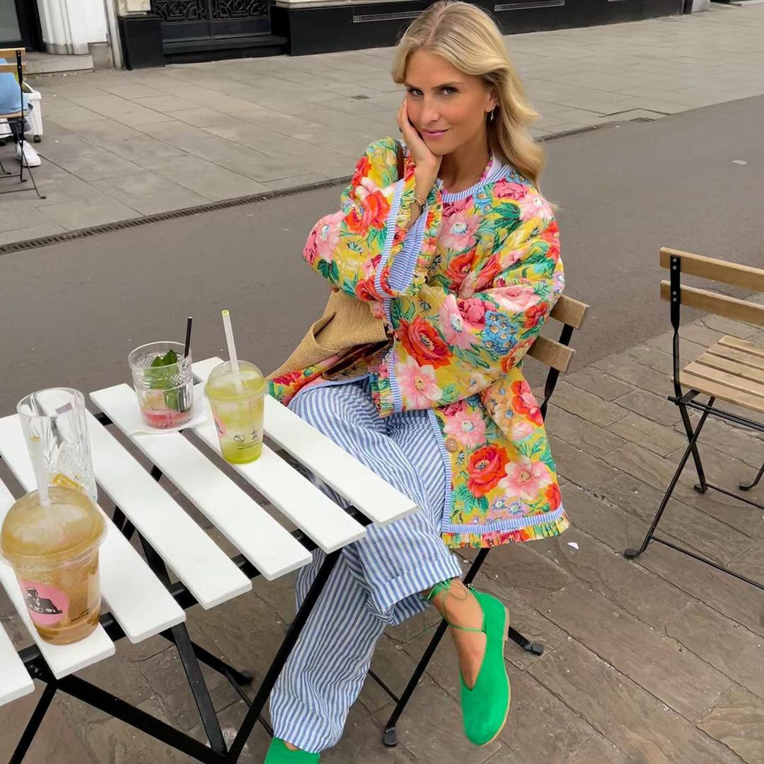Isadora All Over Floral Print Quilted Oversized Chore Jacket