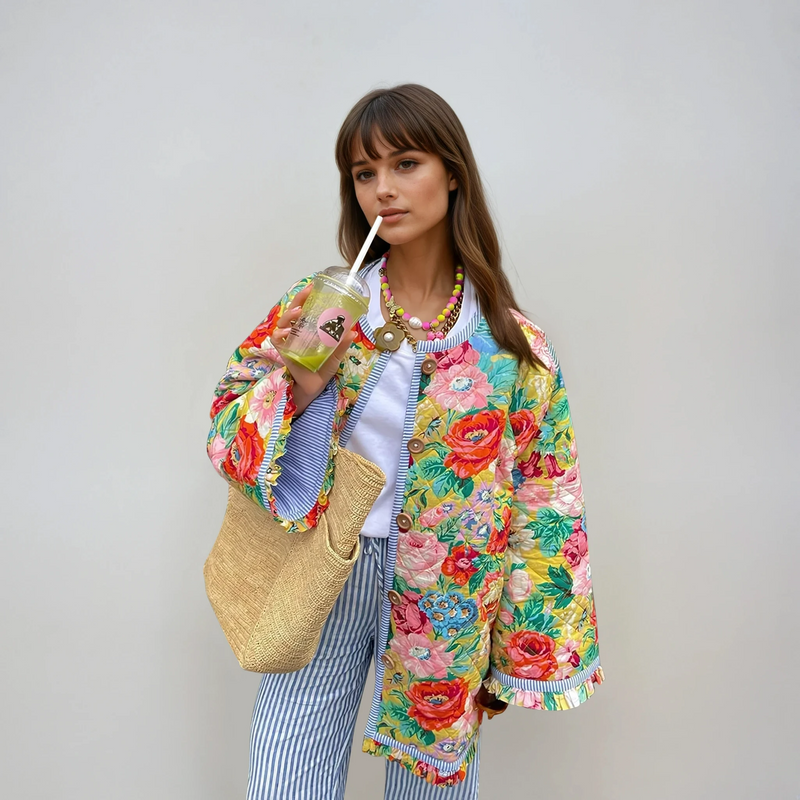 Isadora All Over Floral Print Quilted Oversized Chore Jacket
