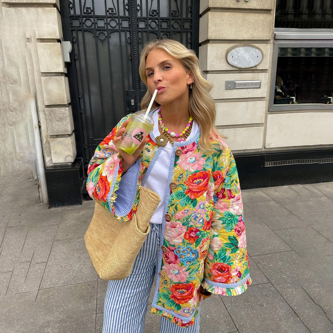 Isadora All Over Floral Print Quilted Oversized Chore Jacket - Floral
