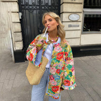 Isadora All Over Floral Print Quilted Oversized Chore Jacket