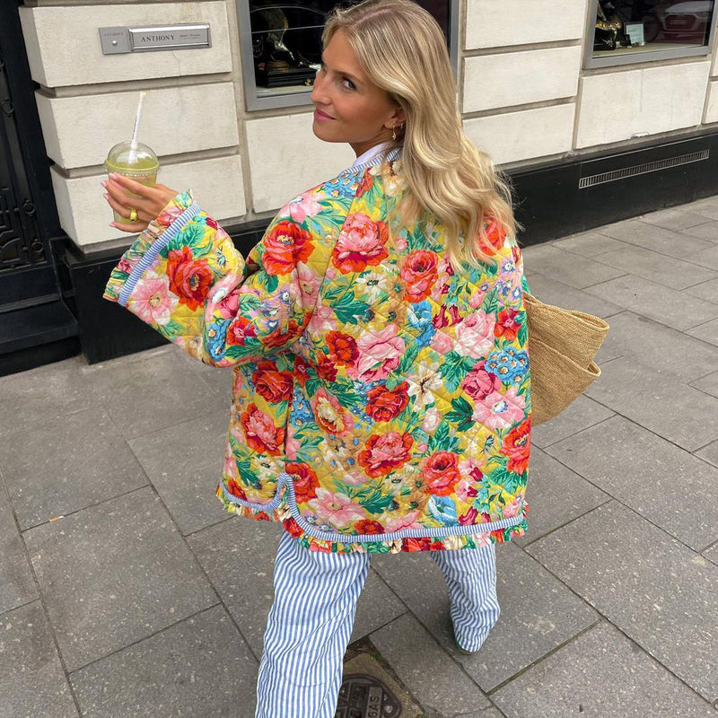 Isadora All Over Floral Print Quilted Oversized Chore Jacket