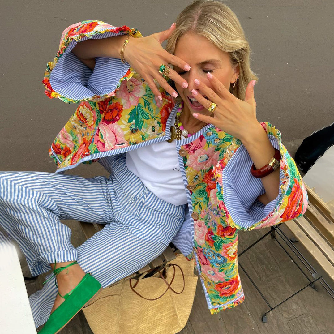 Isadora All Over Floral Print Quilted Oversized Chore Jacket