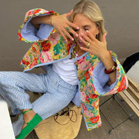 Isadora All Over Floral Print Quilted Oversized Chore Jacket