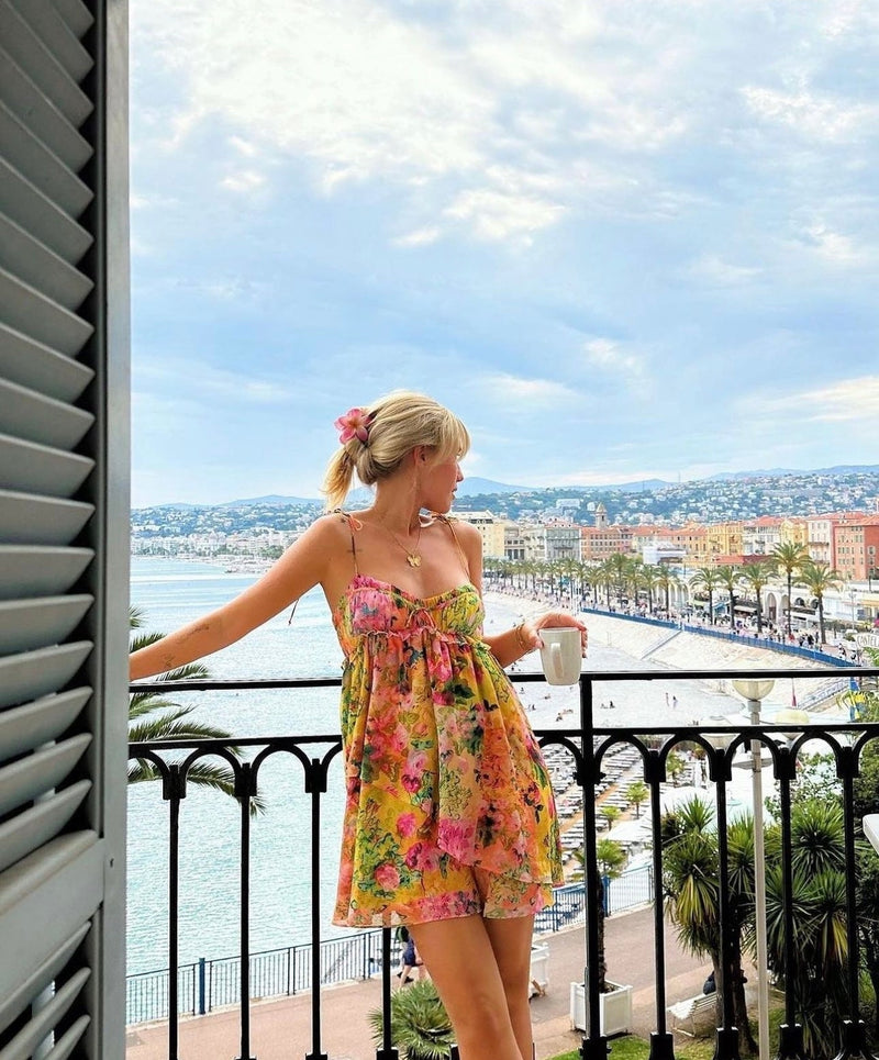 Madeleine Bright Floral Print Babydoll Strappy Mini Dress