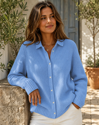 Winifred Collared Button Through Relaxed Knit Shirt Cardigan