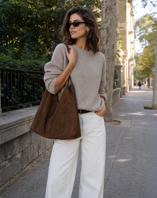 Elise Slouchy Brushed Finish Oversized Hobo Bag - Light Brown