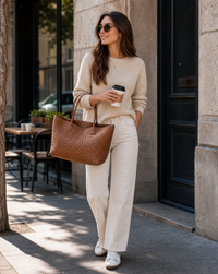 Nadia Woven Structured Twin Handle Everyday Tote Bag