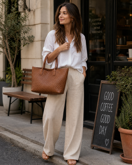 Nadia Woven Structured Twin Handle Everyday Tote Bag