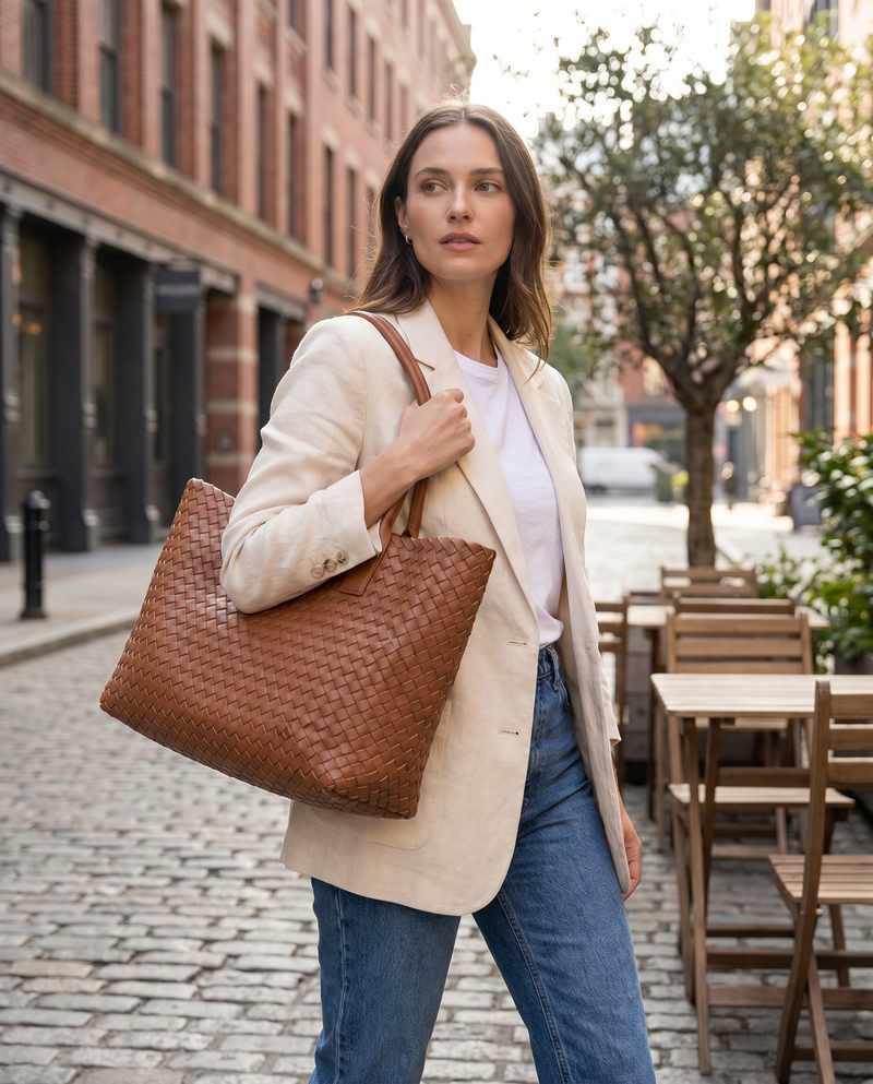 Nadia Woven Structured Twin Handle Everyday Tote Bag