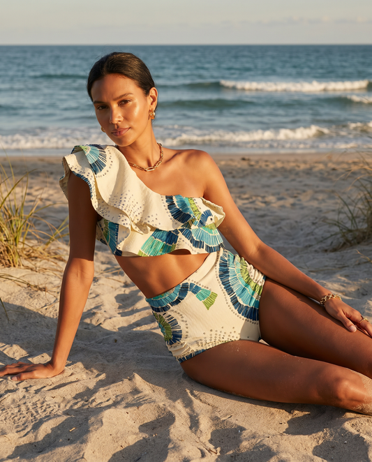 Maylis One Shoulder Ruffle Print High Waist Two Piece Bikini