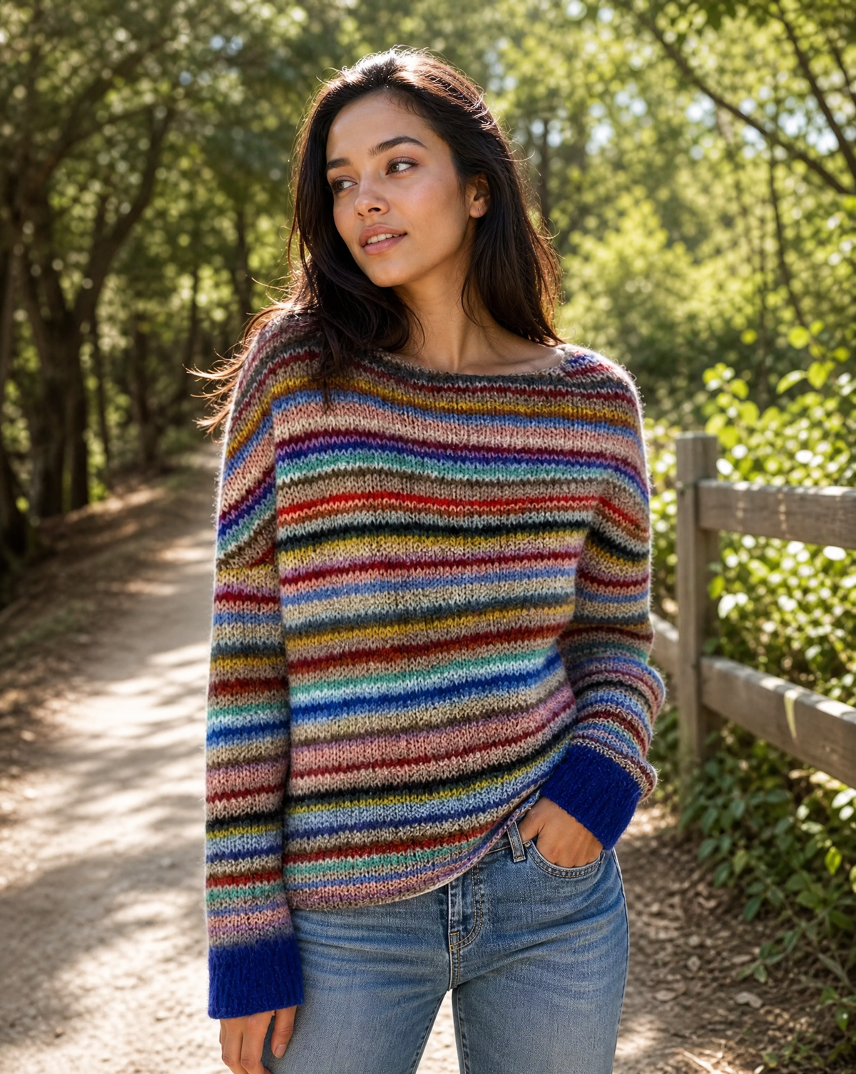 Clemence Multi Stripe Fine Knit Relaxed Crew Neck Jumper