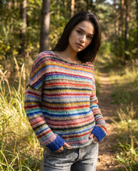 Clemence Multi Stripe Fine Knit Relaxed Crew Neck Jumper