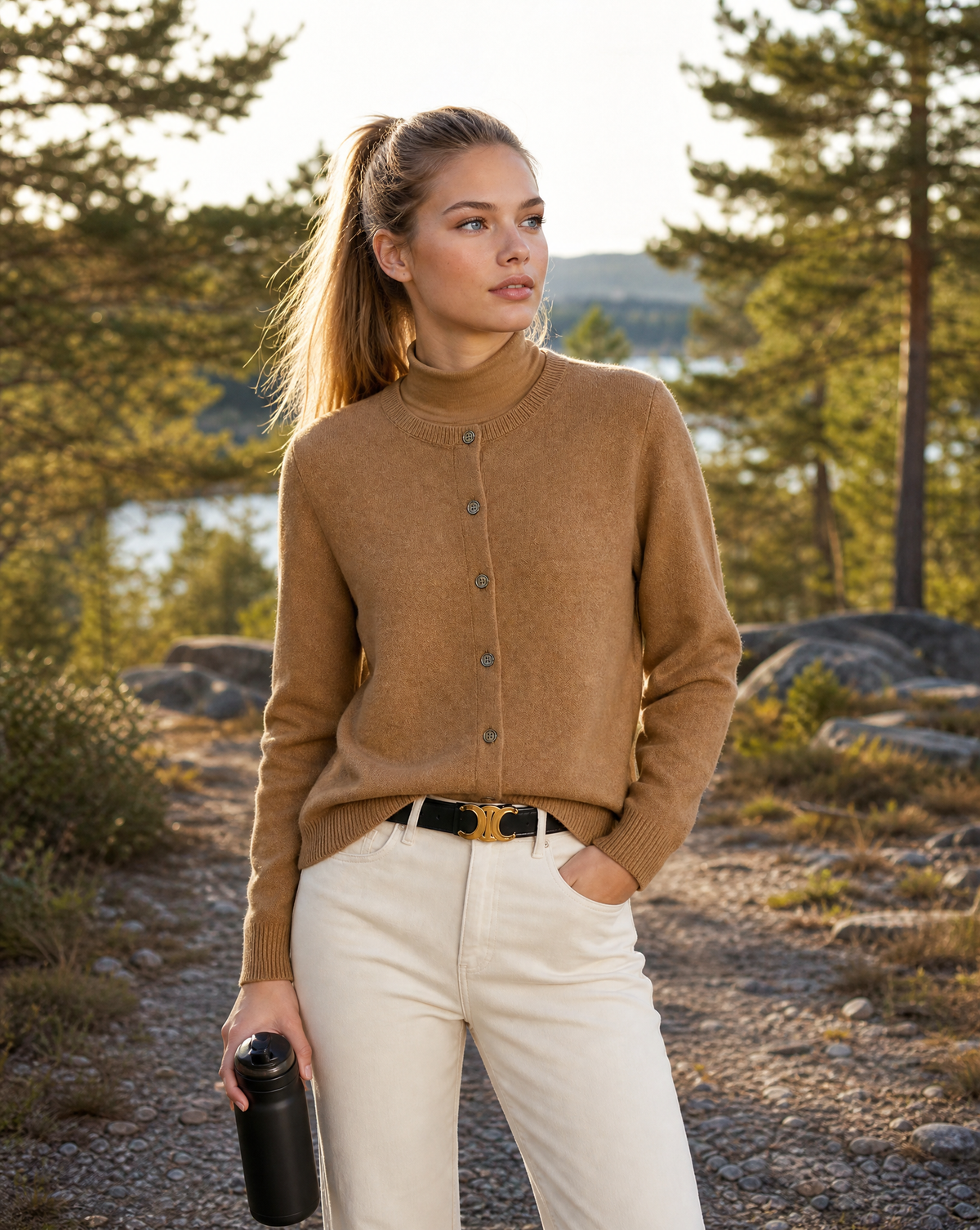 Coralie Plain Round Neck Button Front Everyday Knit Cardigan - Beige