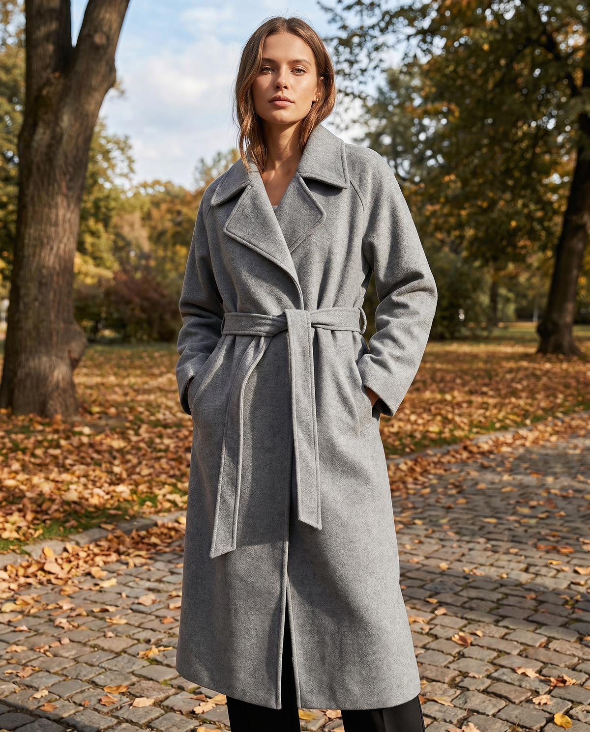 Beatrix Shawl Collar Self Tie Belted Long Duster Coat - Deep Grey