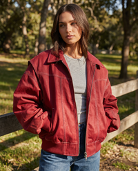 Mirabel Contrast Stitch Oversized Washed Bomber Jacket