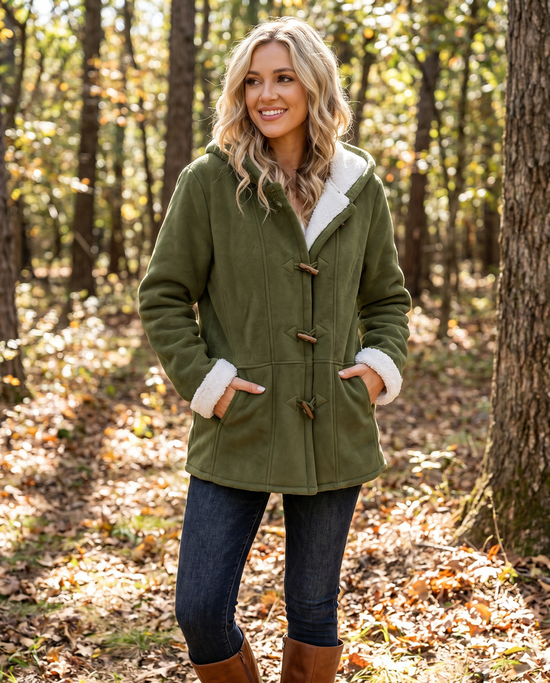 Thea Hooded Toggle Front Sherpa Lined Duffle Coat