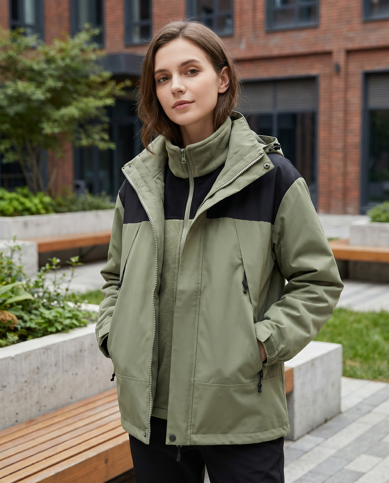 Evangeline Colour Block Hooded Zip Front Outdoor Shell Jacket