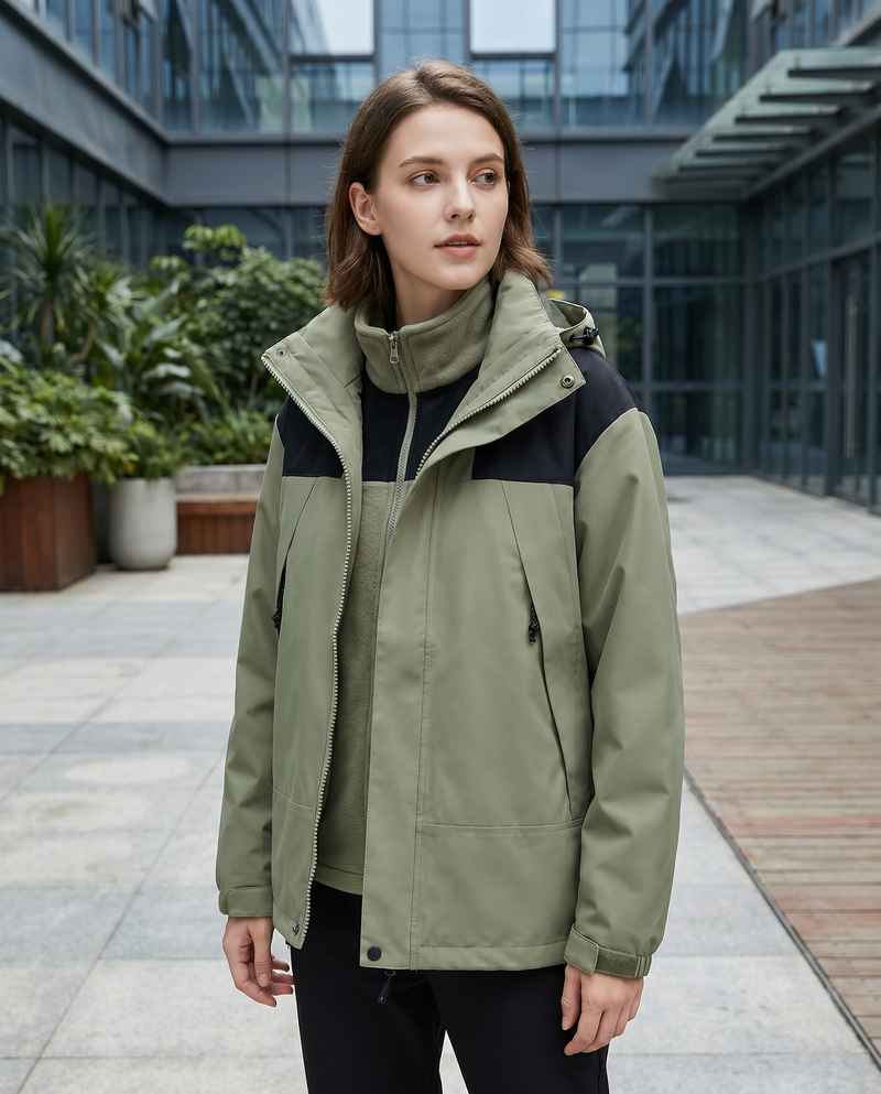 Evangeline Colour Block Hooded Zip Front Outdoor Shell Jacket