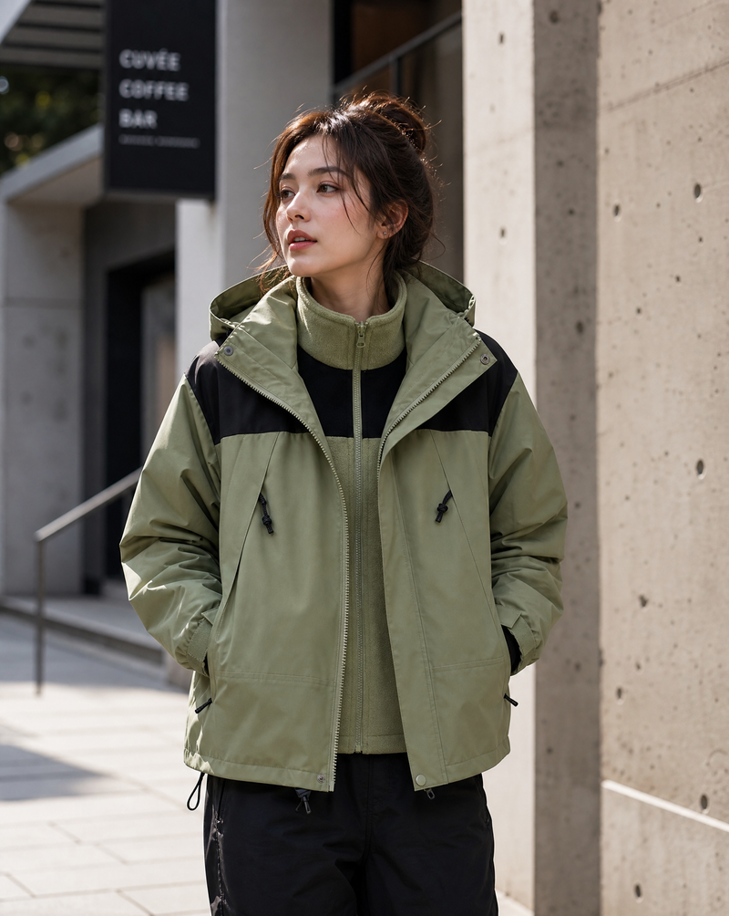 Evangeline Colour Block Hooded Zip Front Outdoor Shell Jacket