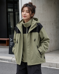 Evangeline Colour Block Hooded Zip Front Outdoor Shell Jacket
