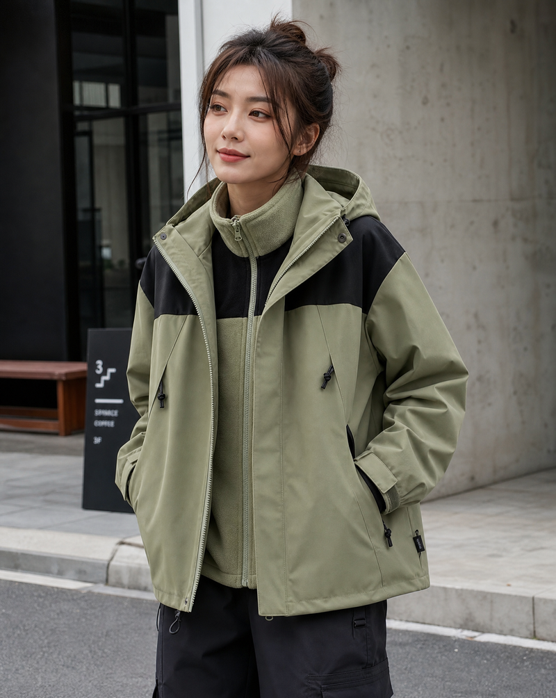 Evangeline Colour Block Hooded Zip Front Outdoor Shell Jacket