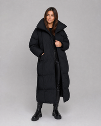 Leonie Funnel Neck Belted Long Line Quilted Puffer Coat