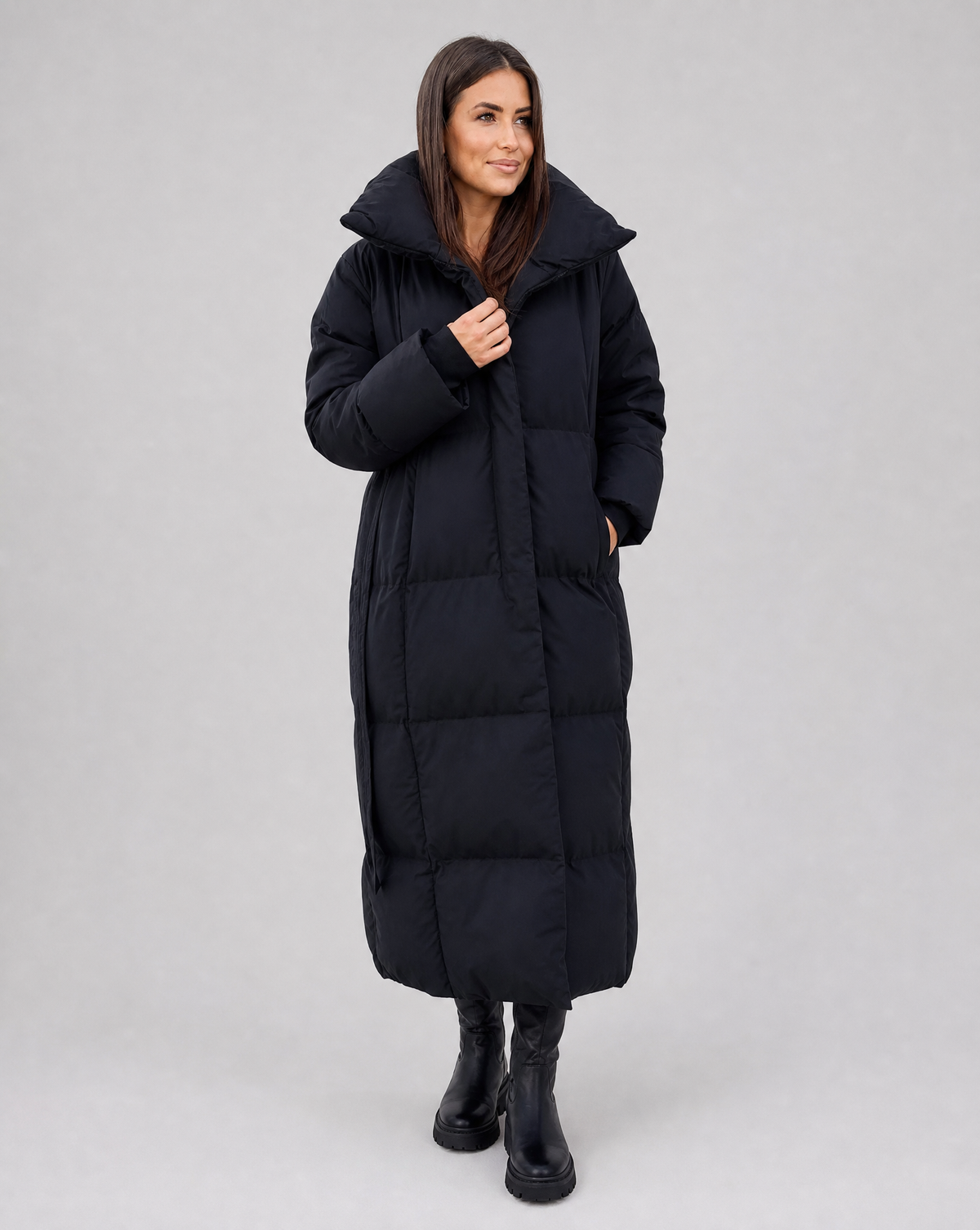 Leonie Funnel Neck Belted Long Line Quilted Puffer Coat