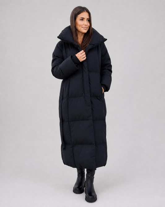 Leonie Funnel Neck Belted Long Line Quilted Puffer Coat