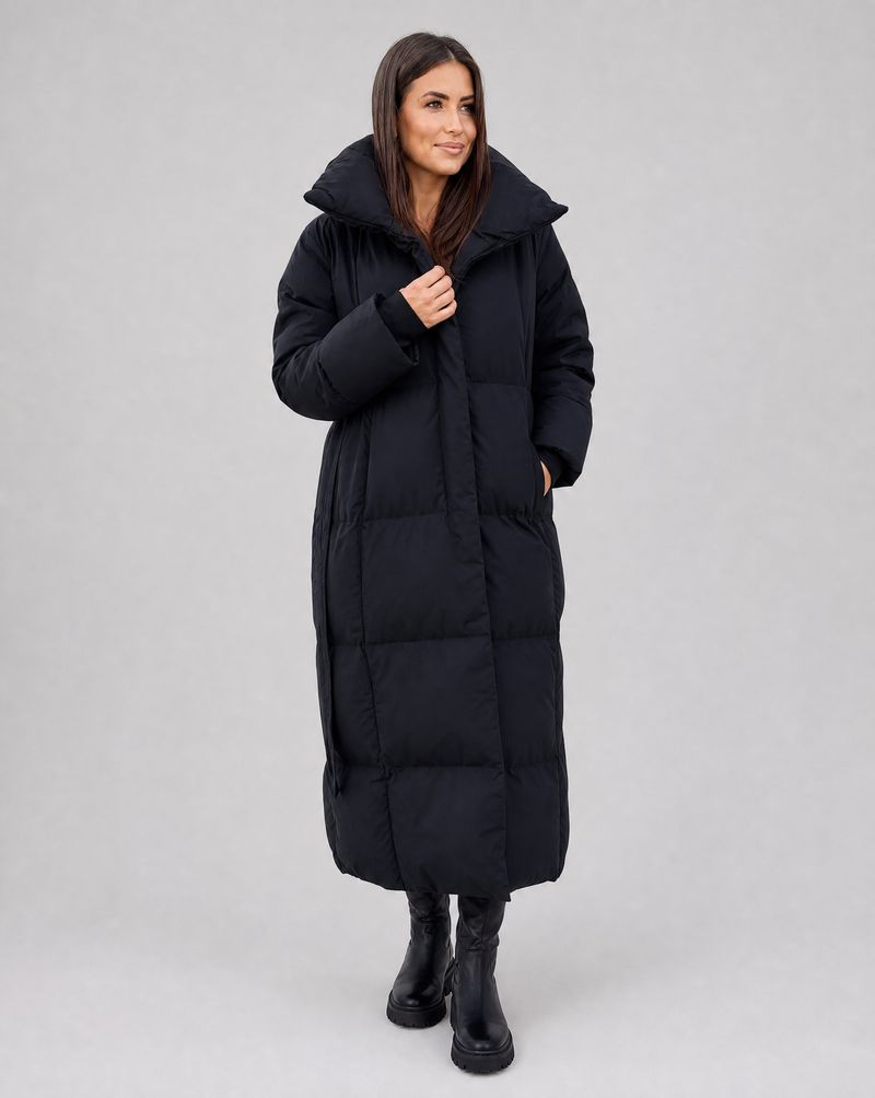 Leonie Funnel Neck Belted Long Line Quilted Puffer Coat