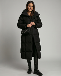 Leonie Funnel Neck Belted Long Line Quilted Puffer Coat