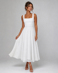 Brigitte Squared Neck Wide Strap Full Circle Skirt Midi Dress