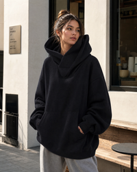 Eulalia Oversized Double Layer Hood Kangaroo Pocket Hoodie