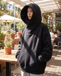 Eulalia Oversized Double Layer Hood Kangaroo Pocket Hoodie