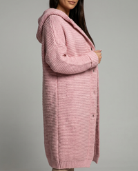Lisbeth Hooded Longline Button Front Chunky Knit Coatigan