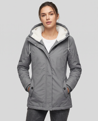 Dorothea Sherpa Lined Hood Longline Zip Front Rain Jacket