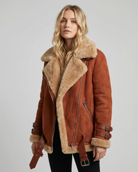Ophelia Buckle Strap Shearling Lined Aviator Biker Jacket