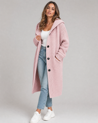 Lisbeth Hooded Longline Button Front Chunky Knit Coatigan