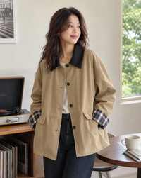 Araminta Contrast Collar Check Lined Barn Chore Jacket