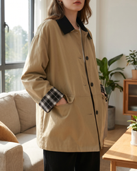 Araminta Contrast Collar Check Lined Barn Chore Jacket