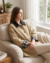 Araminta Contrast Collar Check Lined Barn Chore Jacket