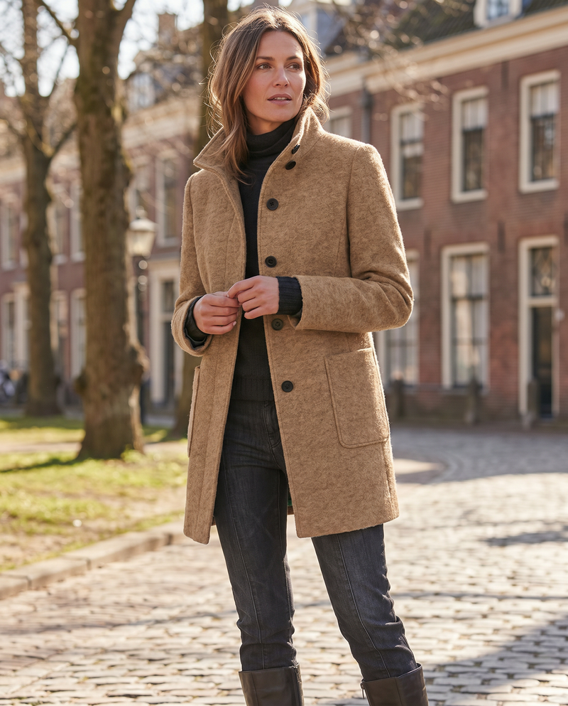 Marisol Button Through Patch Pocket Textured Midi Coat