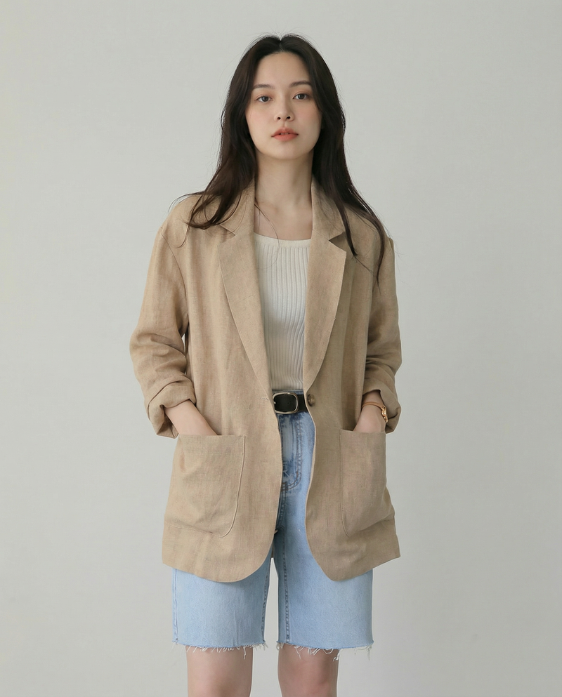 Yasmin Patch Pocket Relaxed Open Front Summer Blazer