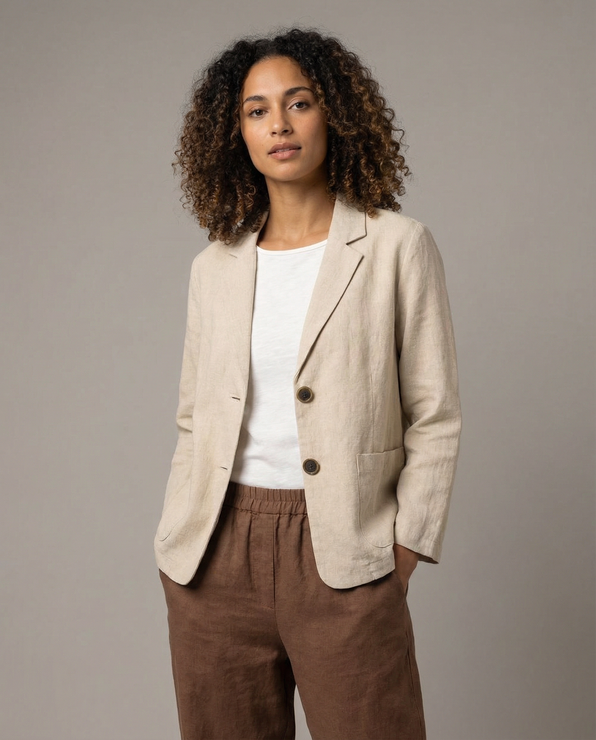 Belle Two Button Slub Texture Relaxed Everyday Blazer