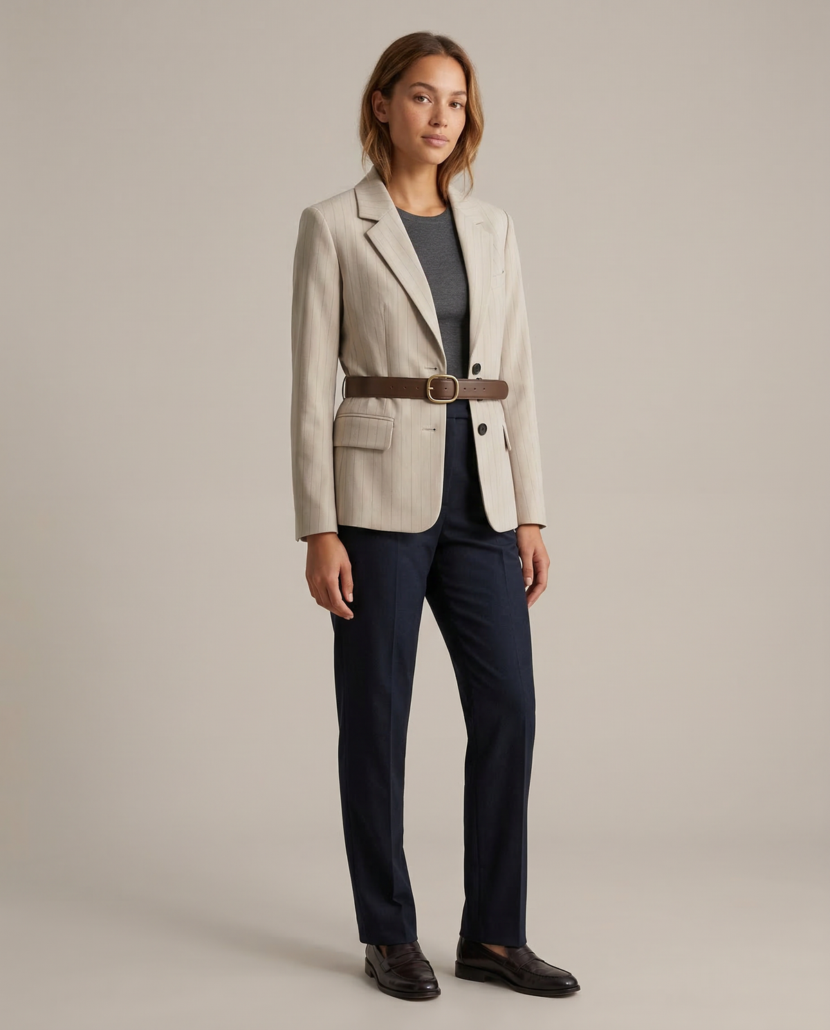 Giselle Wide Contrast Belt Tailored Waist Blazer