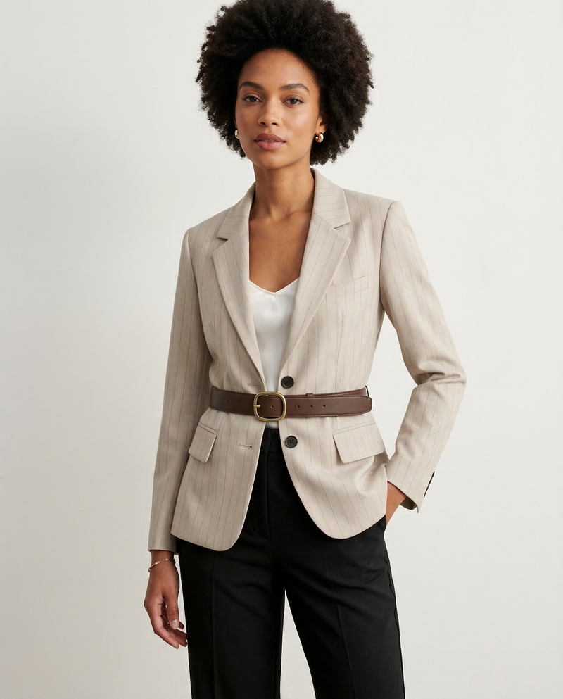 Giselle Wide Contrast Belt Tailored Waist Blazer